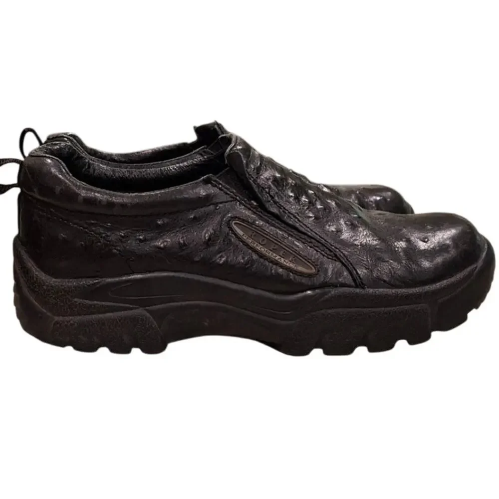 Roper Performance Mens Shoes Slip Ons Ostrich Casual Sz 9 Black